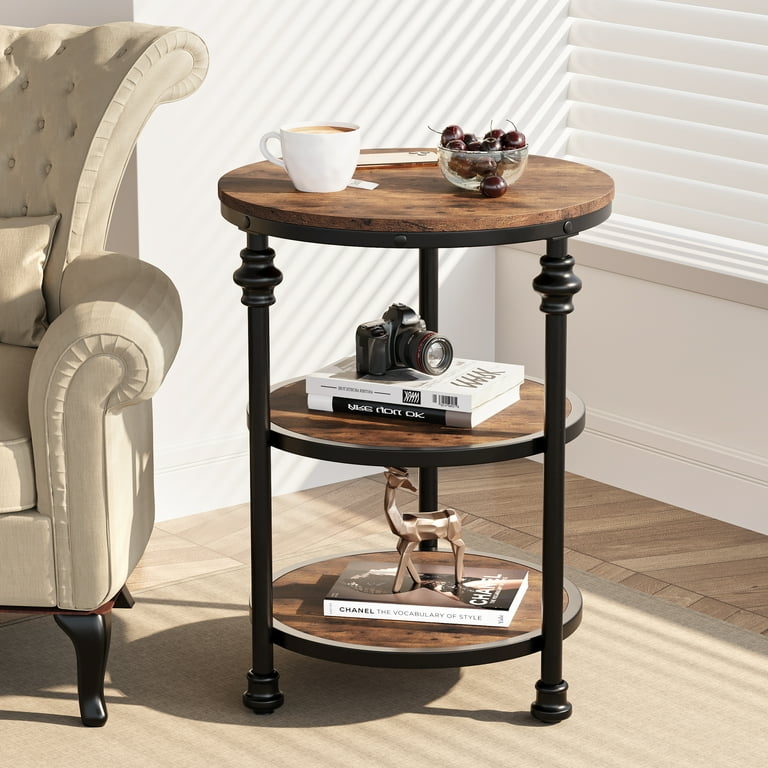 Rustic Round End Table with Three-Tier Turned Details