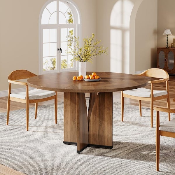 Rustic Round Wood Pedestal Dining Table for Small Spaces