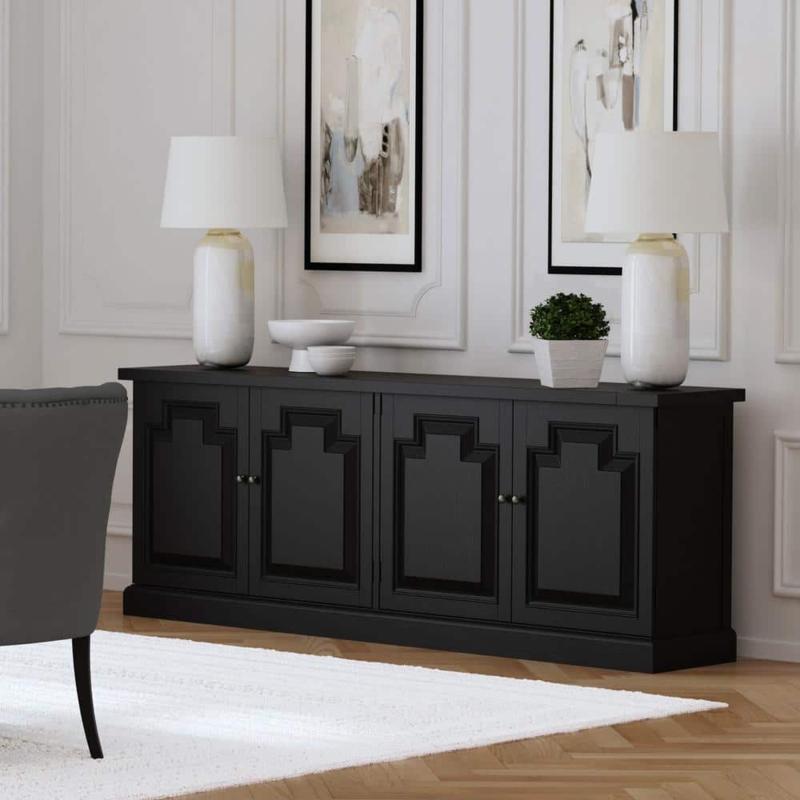 Rustic Sideboard Distressed Base Natural Wood Top Bun Feet
