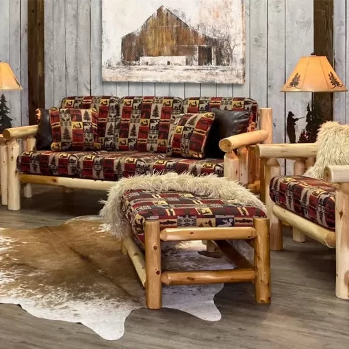 Rustic Sofa Log Furniture Set Wildlife Print Cabin Living Room