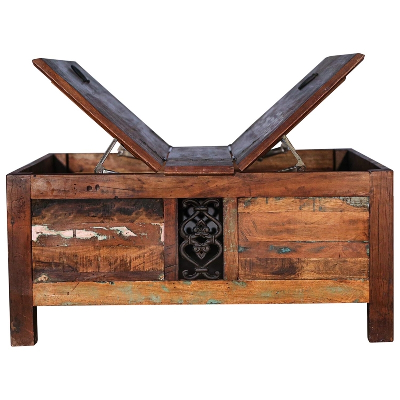 Rustic Split Top Storage Trunk Coffee Table in Reclaimed Wood