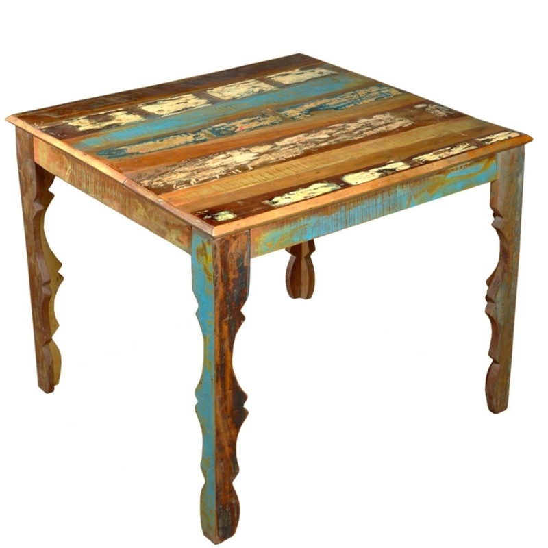 Rustic Square Dining Table with Distressed Wood and Turned Legs