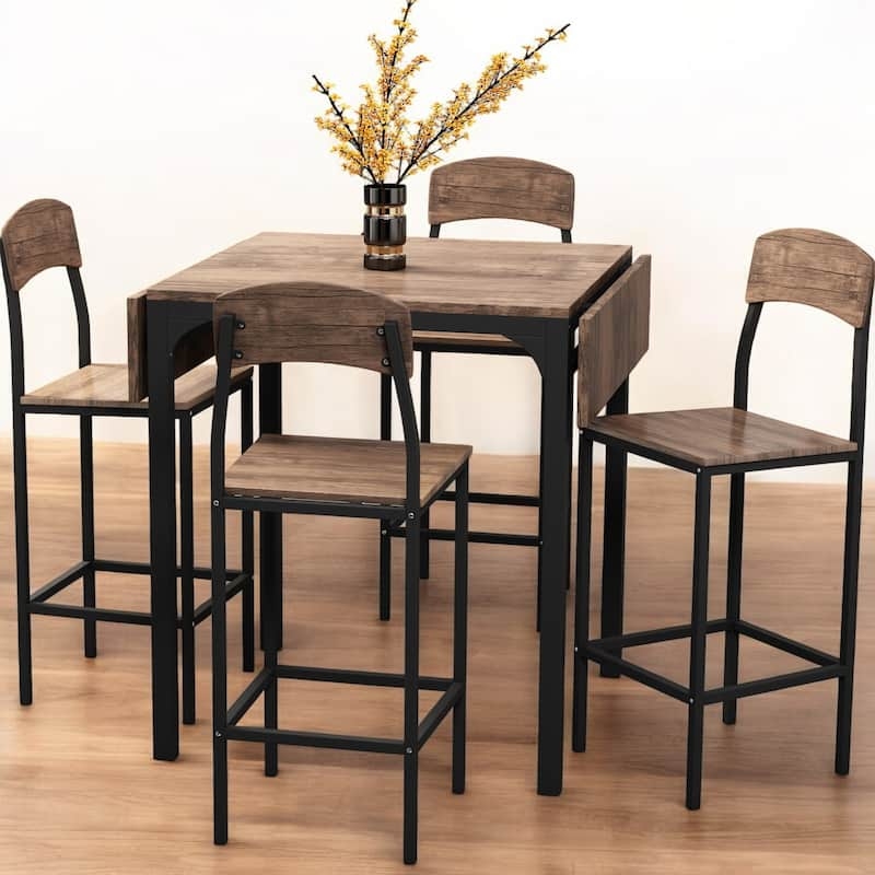 Rustic Wood and Metal Counter Height Drop Leaf Dining Set