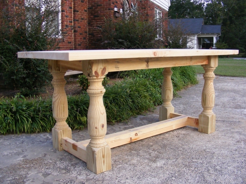 Rustic Wood Counter Height Table with Turned Legs and Thick Top