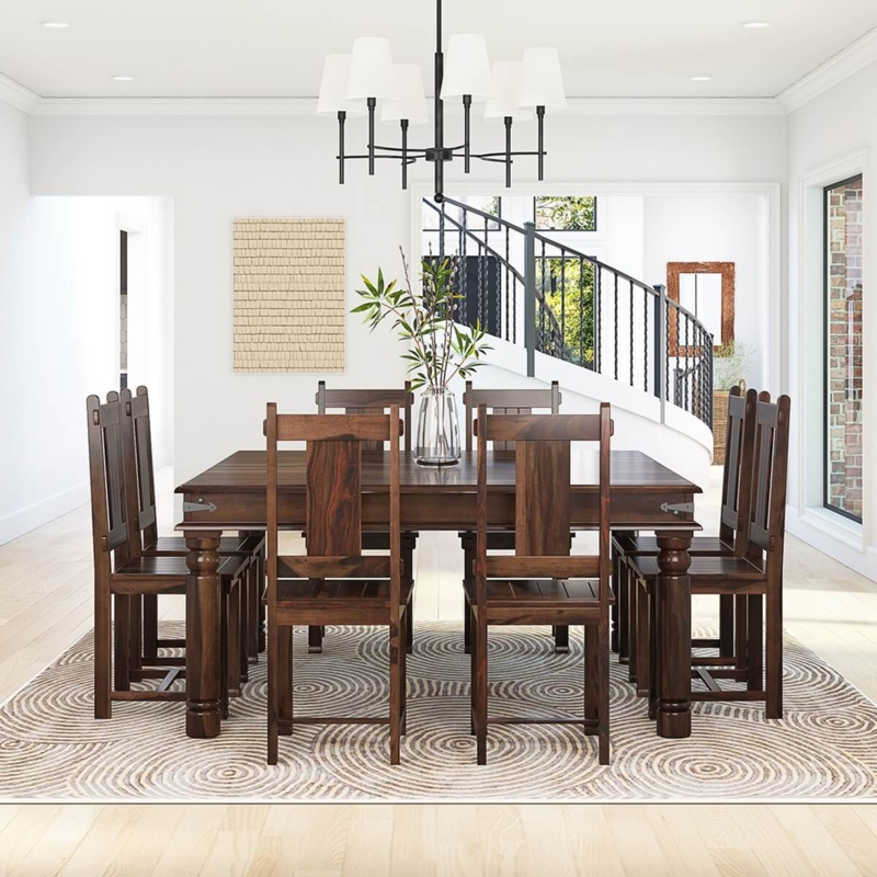 Rustic Wood Dining Set featuring Chunky Block Legs