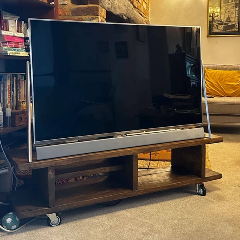 Rustic Wooden TV Stand, Low Profile Shelf, Thick Plank Wood