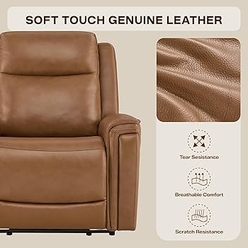 Saddle Brown Genuine Leather Power Recliner Chair