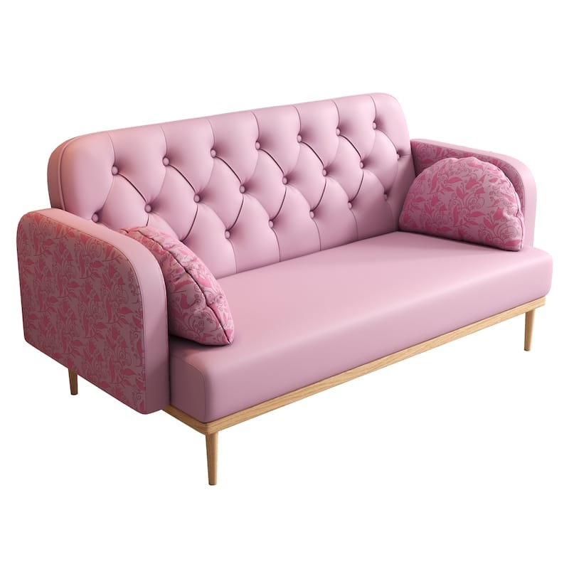 Sage Green Loveseat with Tulip Back, Dumpling Pillows & Button Tufting