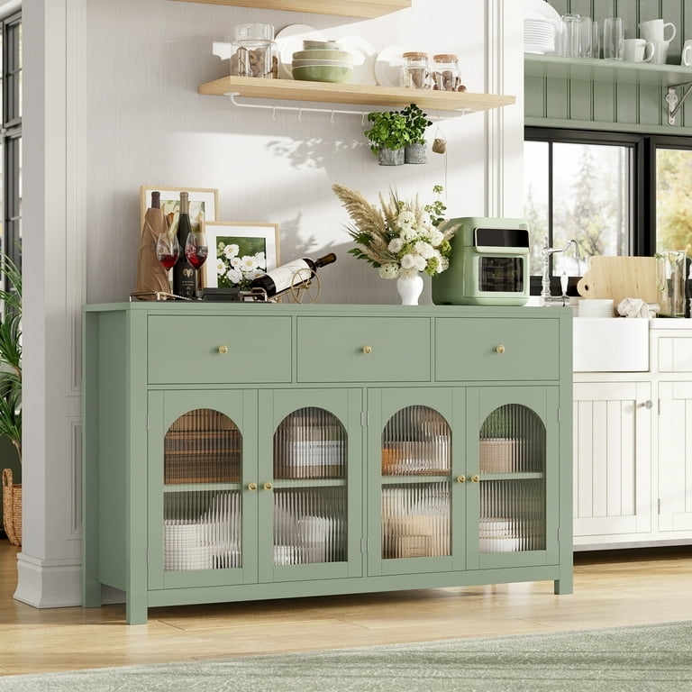 Sage Green Sideboard with Arched Fluted Glass Doors