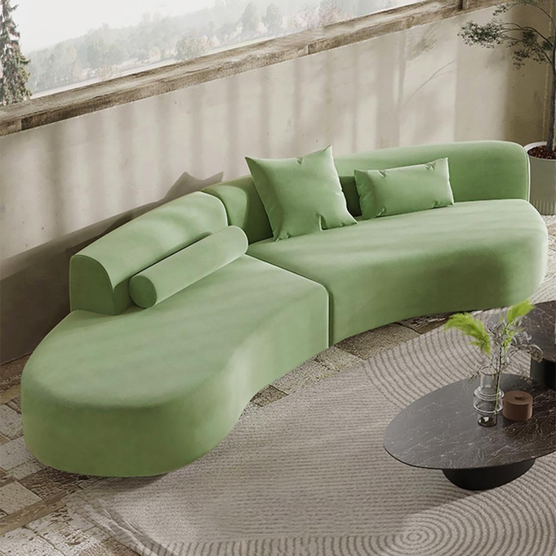 Sage Green Velvet Sectional Sofa Low Profile Organic Form