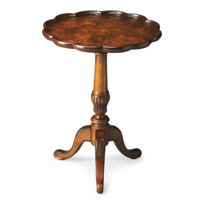 Scalloped Pedestal Table Burl Veneer Tripod Base Traditional Wood