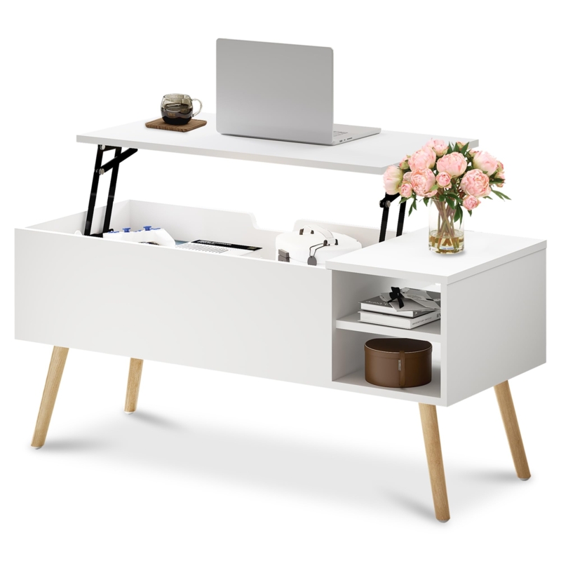 Scandinavian Coffee Table with Splayed Wood Legs and Storage