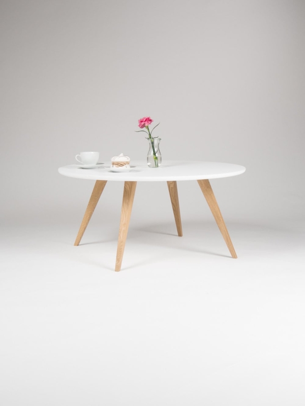 Scandinavian Coffee Table with White Top and Tapered Wood Legs