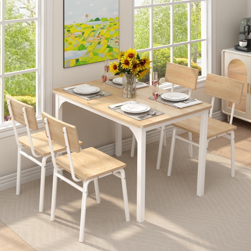 Scandinavian Dining Set featuring Slim White Legs and Two-Tone Finish