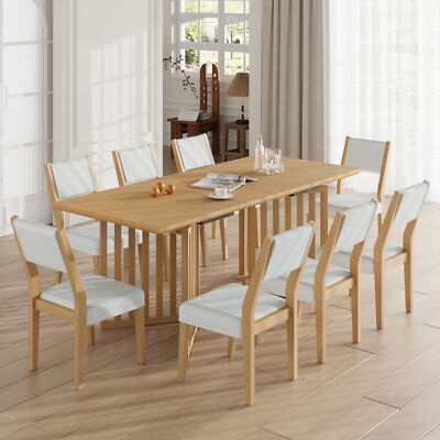 Scandinavian Dining Set Light Wood Extendable Table Slatted Pedestal Base
