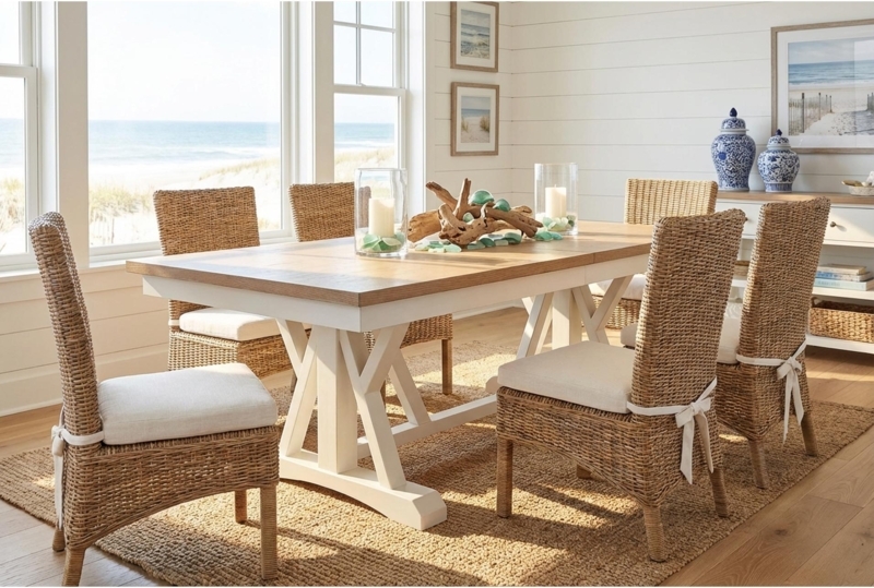 Scandinavian Dining Set White Trestle Table Grey Upholstered Chairs