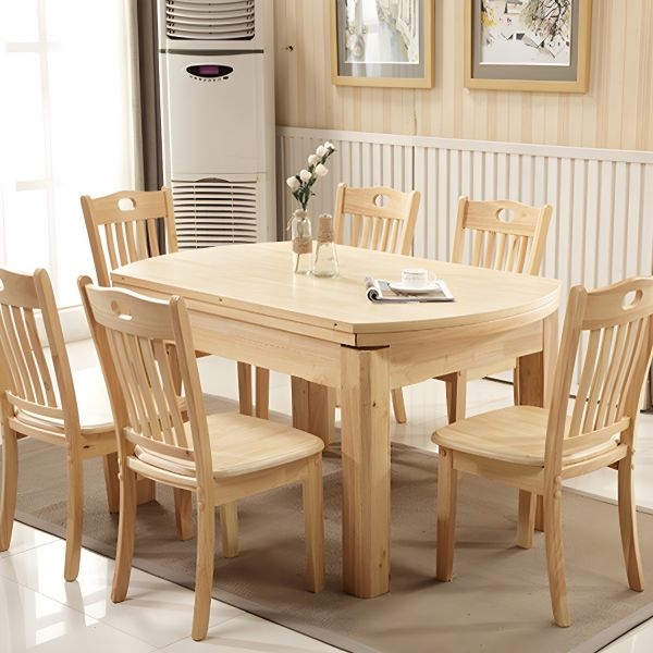Scandinavian Dining Table Natural Wood Finish Oval Extendable