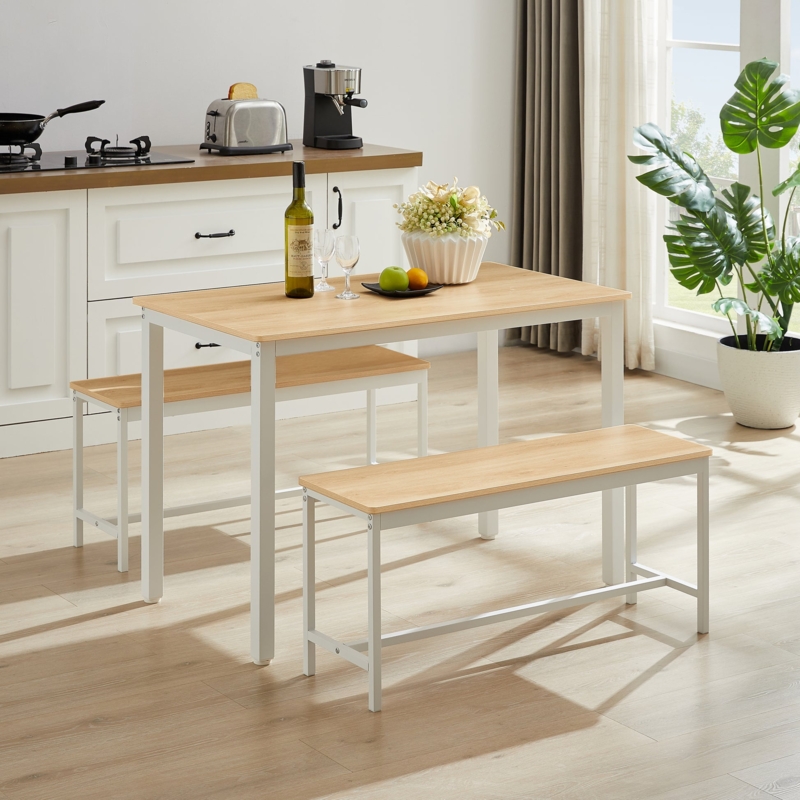 Scandinavian Dining Table Set White Metal Frame Light Wood