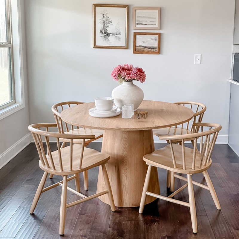 Scandinavian Oak Round Dining Table with Conical Base