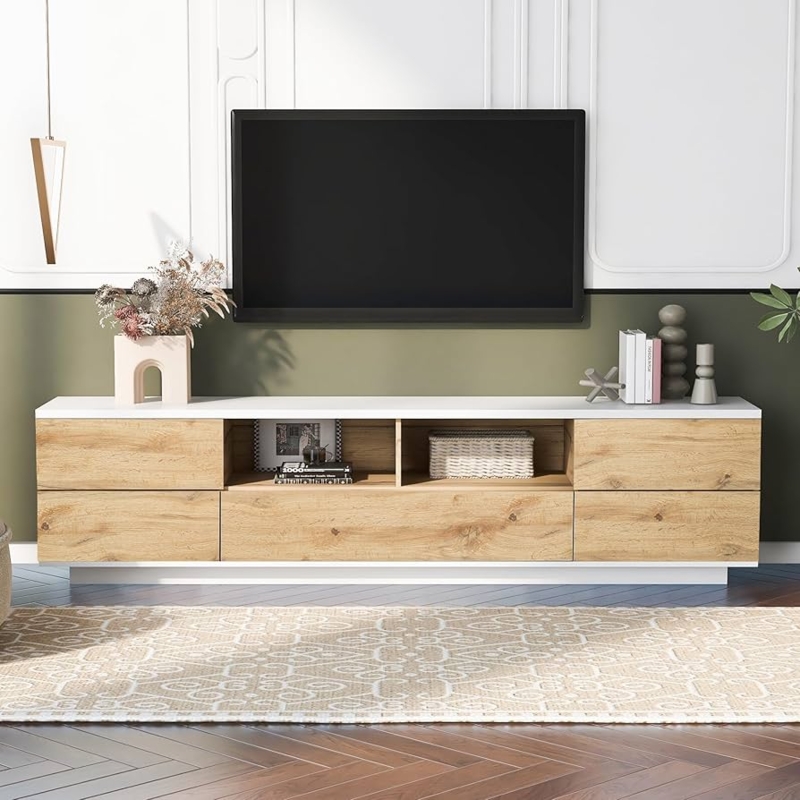 Scandinavian Style TV Stand Two Tone Handleless Design