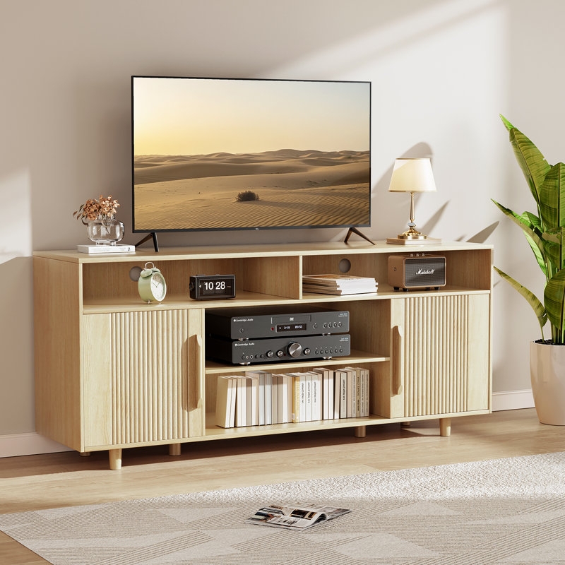 Scandinavian TV Stand with Fluted Door Detailing and Tapered Legs