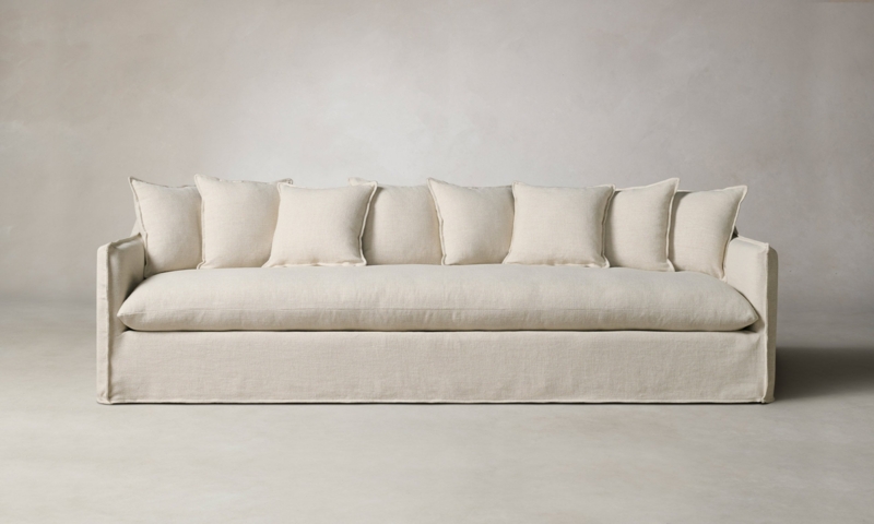 Scatter Back Couch with Off-White Linen-Like Fabric and Bench Seat