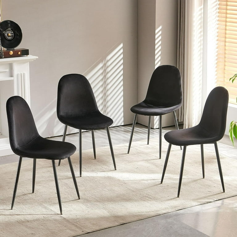Scoop Back Dining Chair with Tapered Metal Legs in Black Velvet