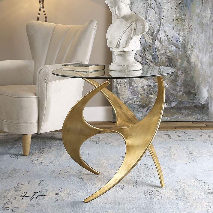 Sculptural Accent Table Interlocking Silhouette Glass