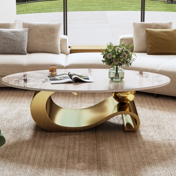 Sculptural Coffee Table with S-Shaped Base and White Stone-Like Top