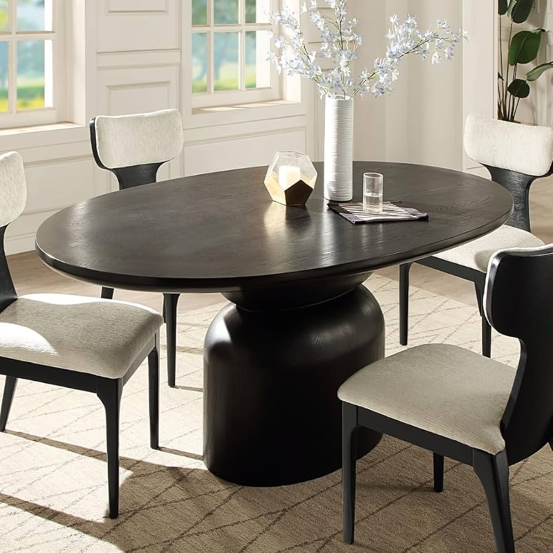 Sculptural Matte Oval Dining Table with Pedestal Base
