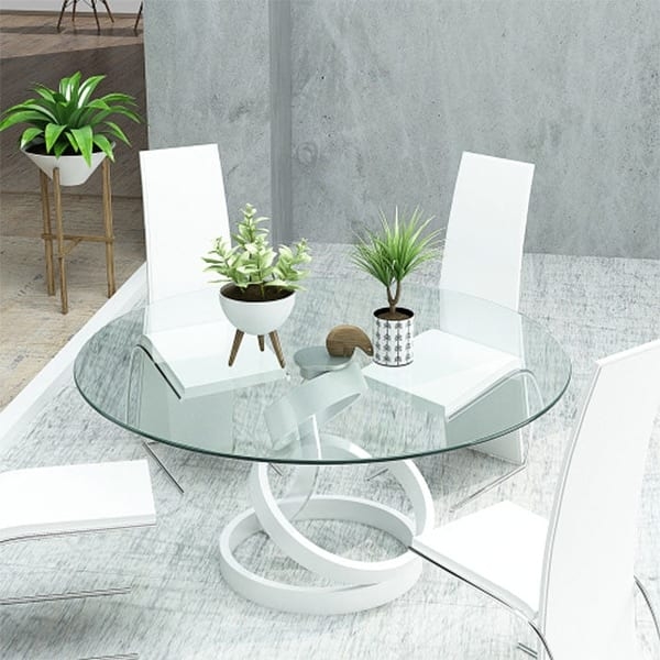 Sculptural Round Dining Table featuring White Interlocking Ring Base
