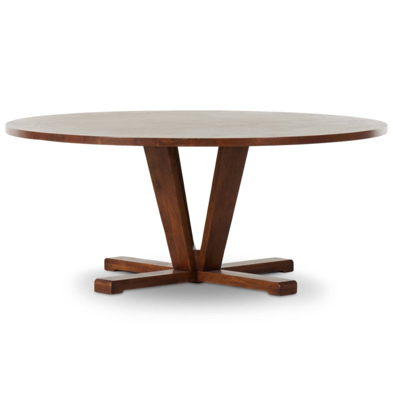 Sculptural Rustic Round Dining Table with Angled Pedestal Base