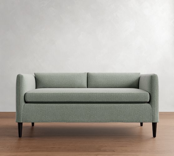 Seafoam Green Woven Settee with Track Arms and Tapered Legs