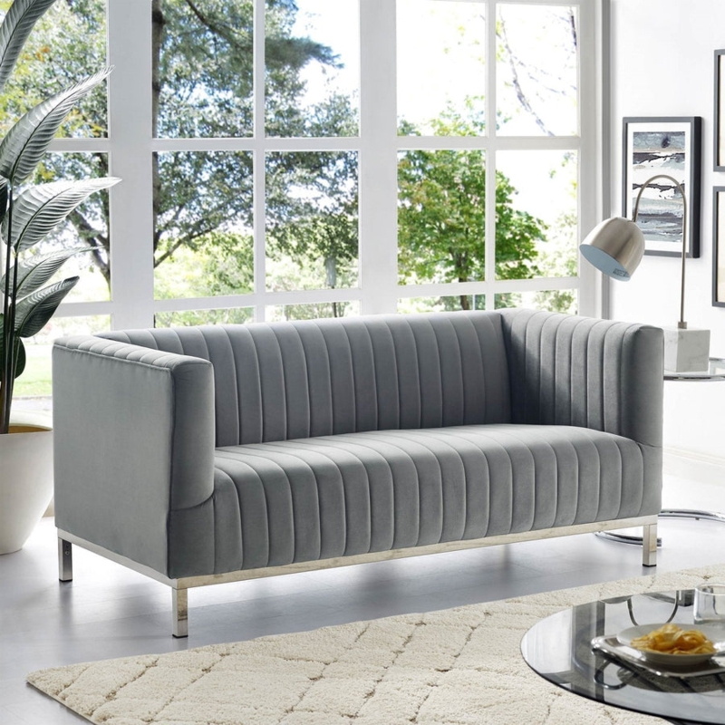 Sean Velvet Loveseat - Grey