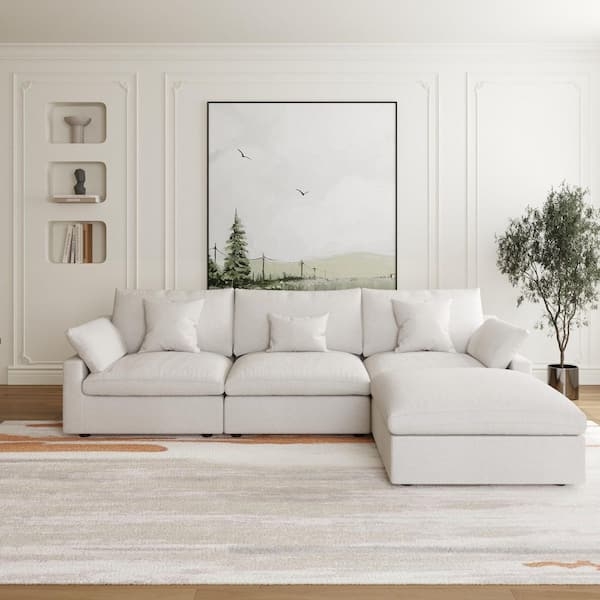 Sectional Sofa 4-Piece Modular L-Shaped Slope Arm Linen Look