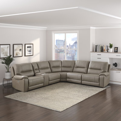 Sectional Sofa Adjustable Headrests Taupe Reclining Sectional Polished