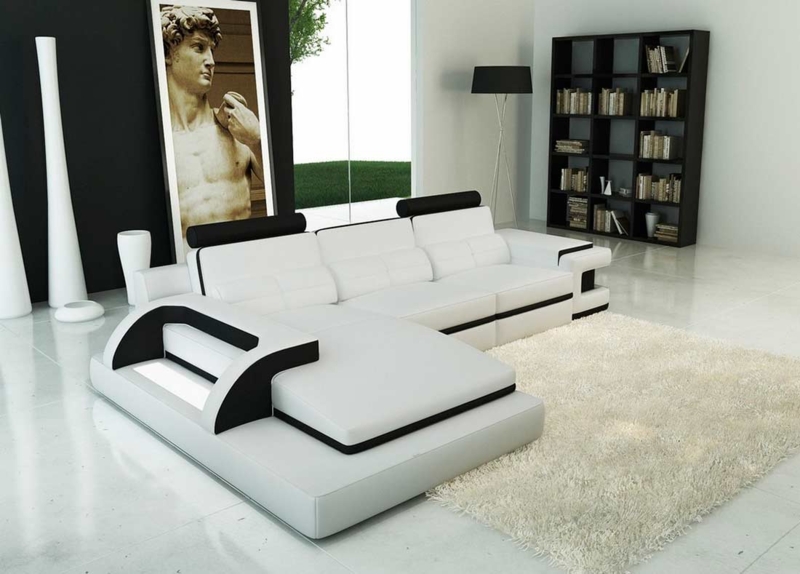 Sectional Sofa Black Headrests Armrest Cutout White