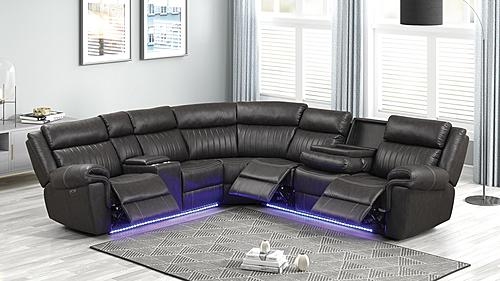 Sectional Sofa Blue LED Base Blue LED Reclining Sectional Dark Gray