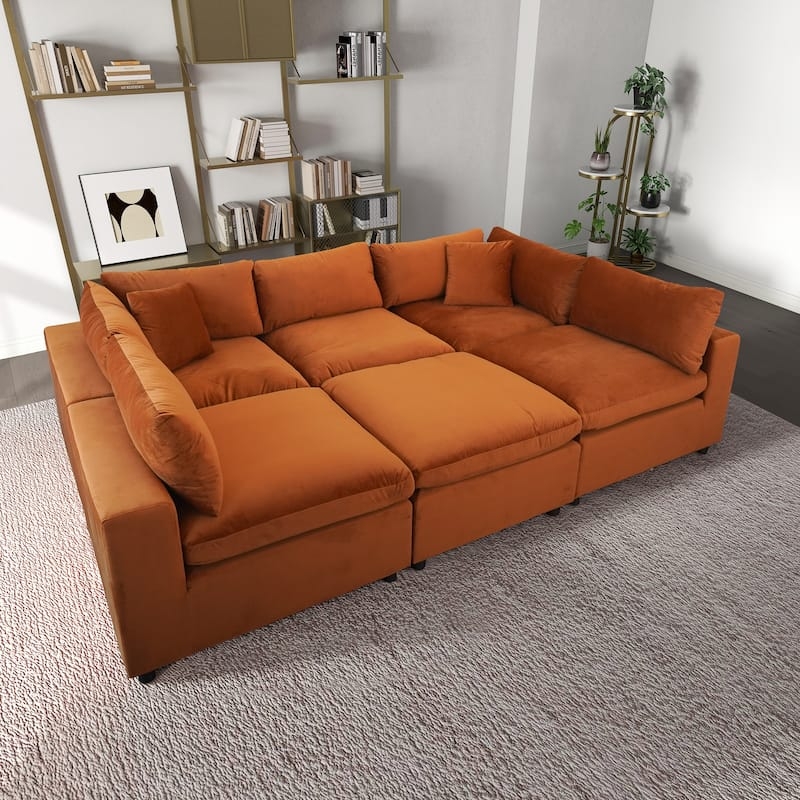 Sectional Sofa Burnt Orange Velvet Modular Deep Seating