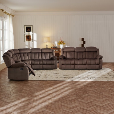 Sectional Sofa Channeled Back Brown Reclining Sectional Sofa Console