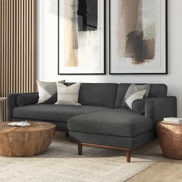 Sectional Sofa Charcoal Woven Fabric Straight Arms Tapered Legs