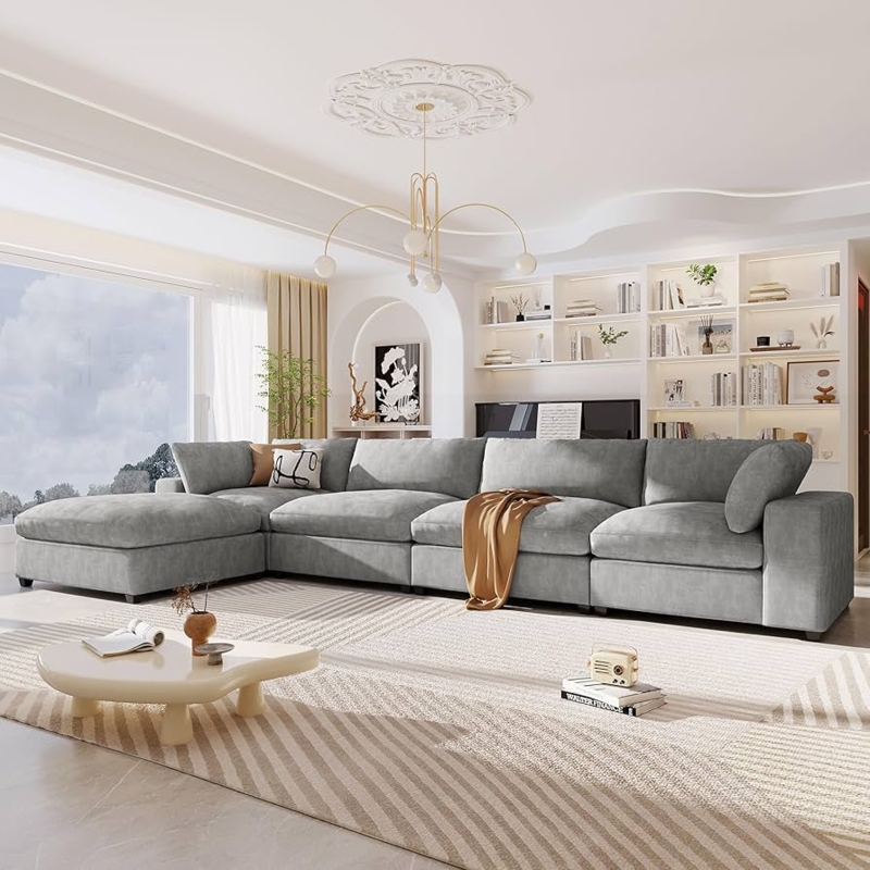 Sectional Sofa Chenille Upholstery Modular L-Shaped Design