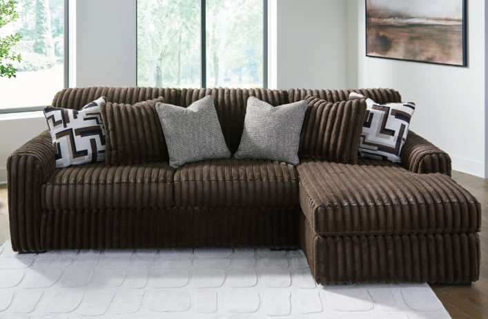 Sectional Sofa Chocolate Brown Wide Wale Corduroy L-Shaped Chaise