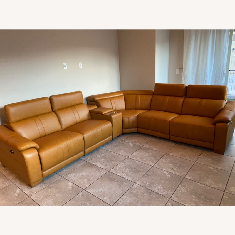 Sectional Sofa Cognac Power Reclining Corner Wedge, Storage Console