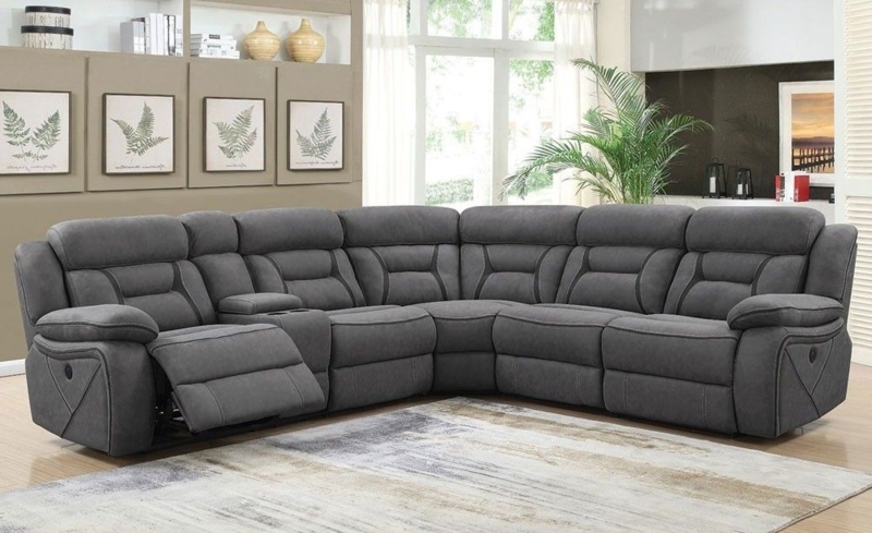 Sectional Sofa Contrast Stitching Charcoal Reclining Couch Cup Holders