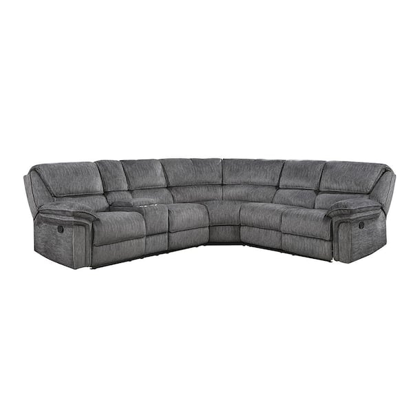 Sectional Sofa Curved Corner Gray Reclining Sectional Manual Recline