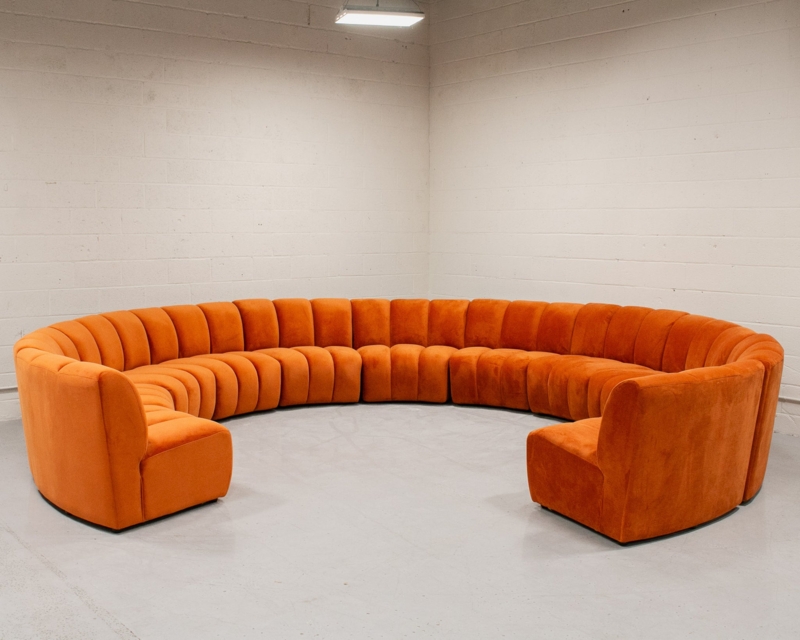 Sectional Sofa Curved Modular Burnt Orange Velvet Channeling