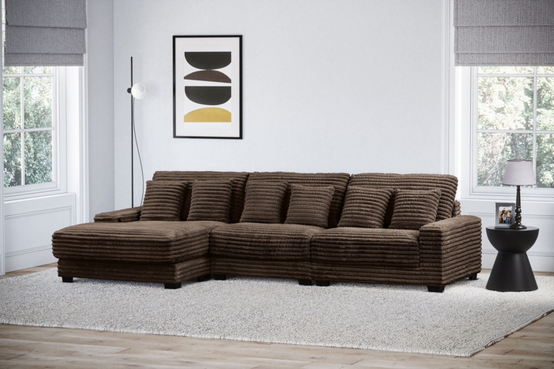 Sectional Sofa Dark Brown Corduroy Chaise Lounge Ribbed Fabric