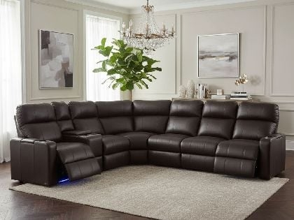 Sectional Sofa Dark Brown Power Recline Integrated Cup Holders LED Accents