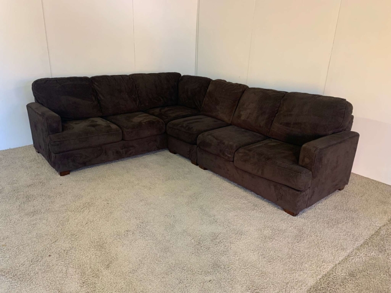 Sectional Sofa Dark Chocolate Ribbed Corduroy Plush Seating